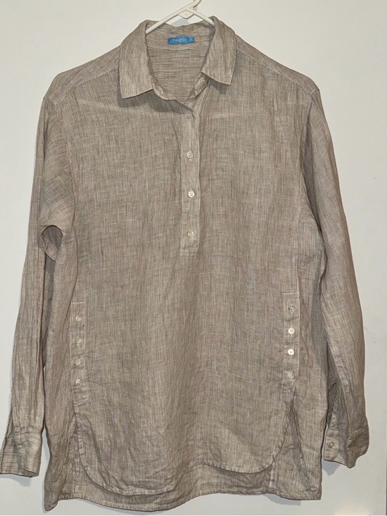 J. McLaughlin Tops - J. McLaughlin Linen Tunic Shirt XS Brown Stripe Button